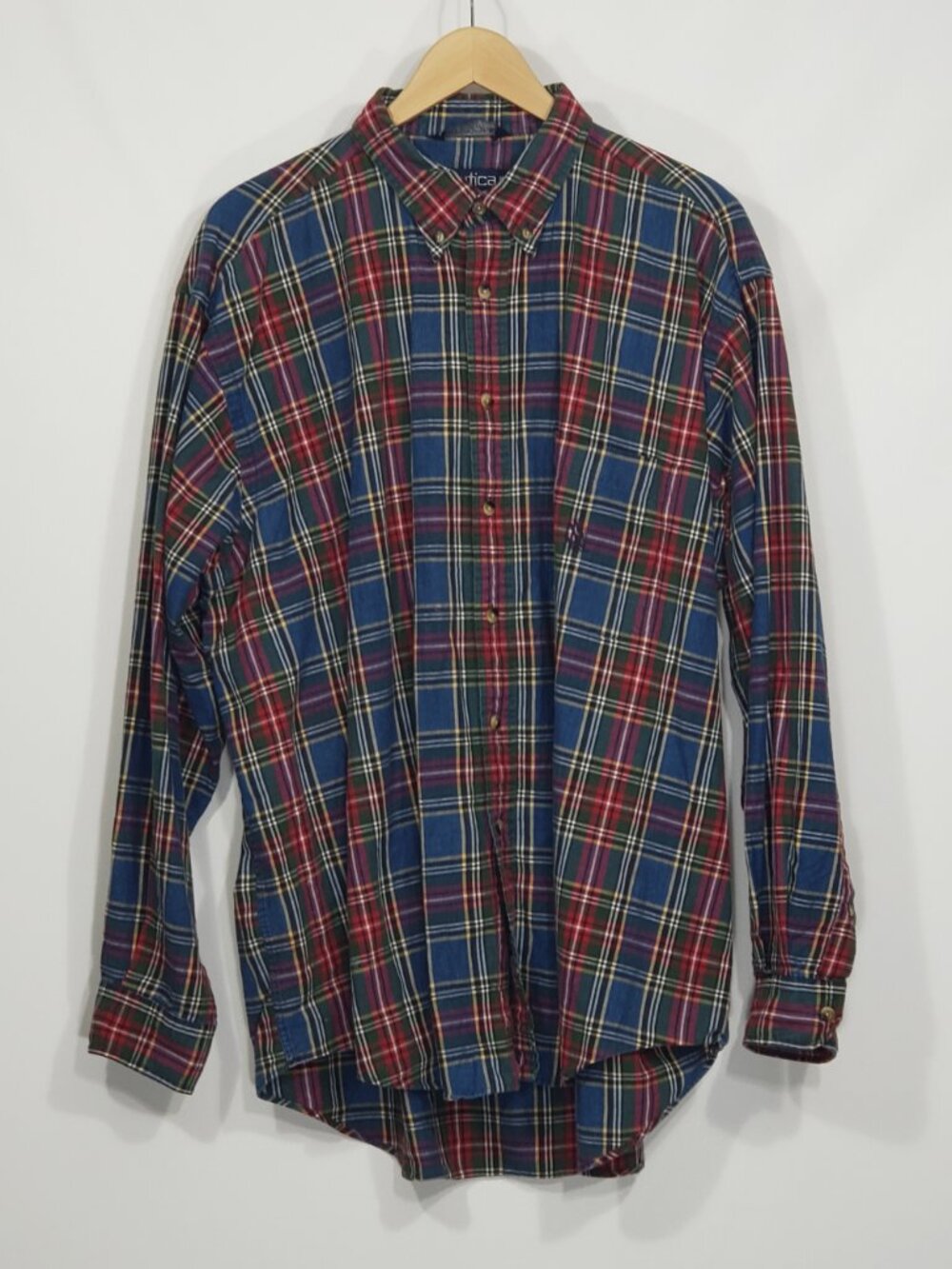 VINTAGE 90s NAUTICA PLAID BUTTON-UP SHIRT Men's XL 90s y2k grunge